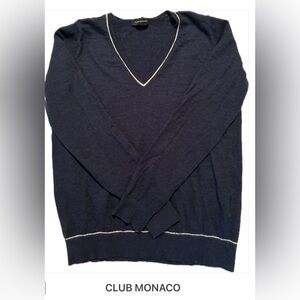 Club Monaco Navy V-Neck wool long sleeve Sweater Size medium. Minimalist.
